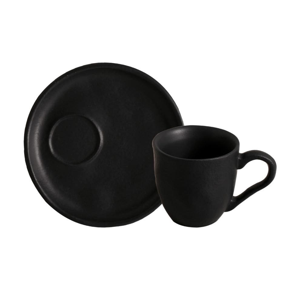 Conjunto com 6 Xícaras De Café Bio 70ml com 6 Pires Descentralizado Preto Matte