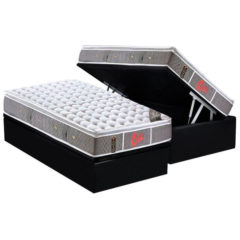 Cama Box Baú Solteiro: Colchão Molas Ensacadas Castor Light Oxygen New + Base Crc Courano Black (88x188)