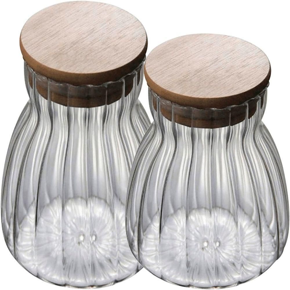 Kit 2 Pote Hermético De Vidro Com Tampa Bambu 700ml E 1litro
