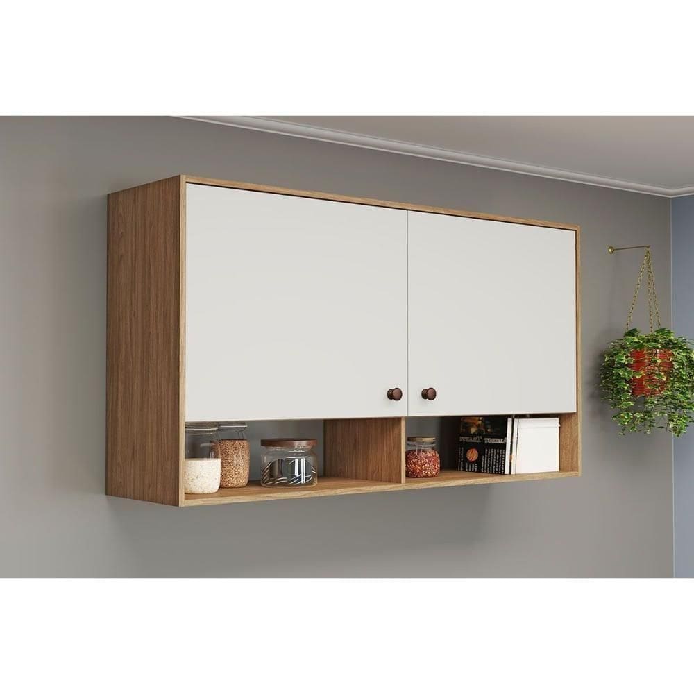 Armário Aéreo P- Cozinha Torino C- 2 Portas 120cm Mel-off White - Movelbento