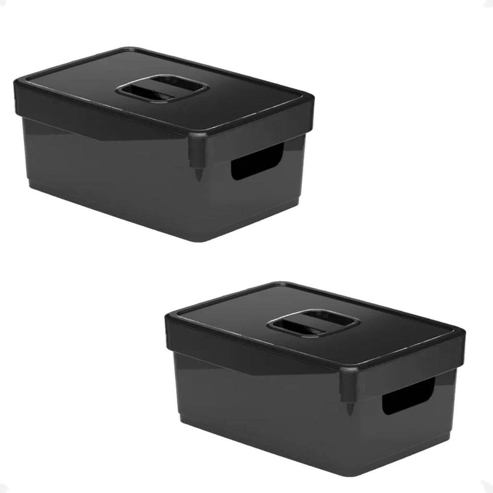 Kit 2 Organizador De Armário M Preta Com Tampa 25X17X10Cm