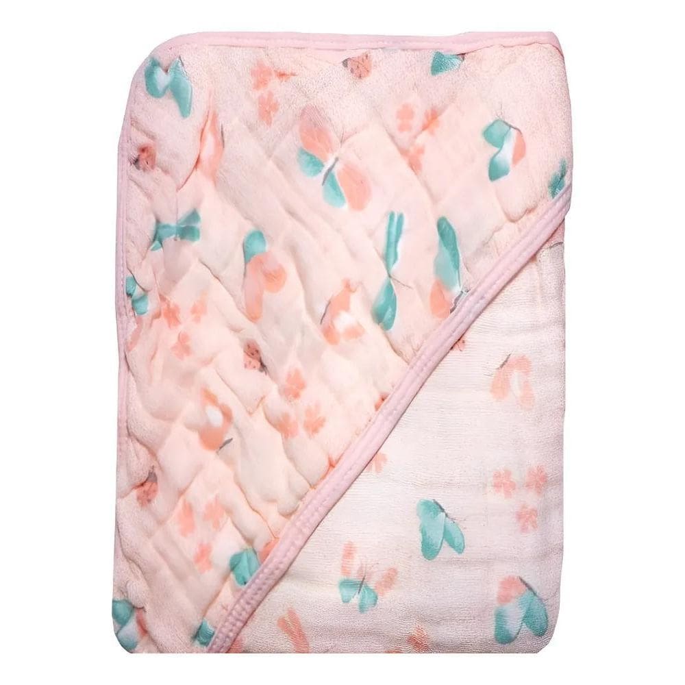 Toalha Soft Fralda De Bebê C/Capuz Tecido Lux Florzinhas