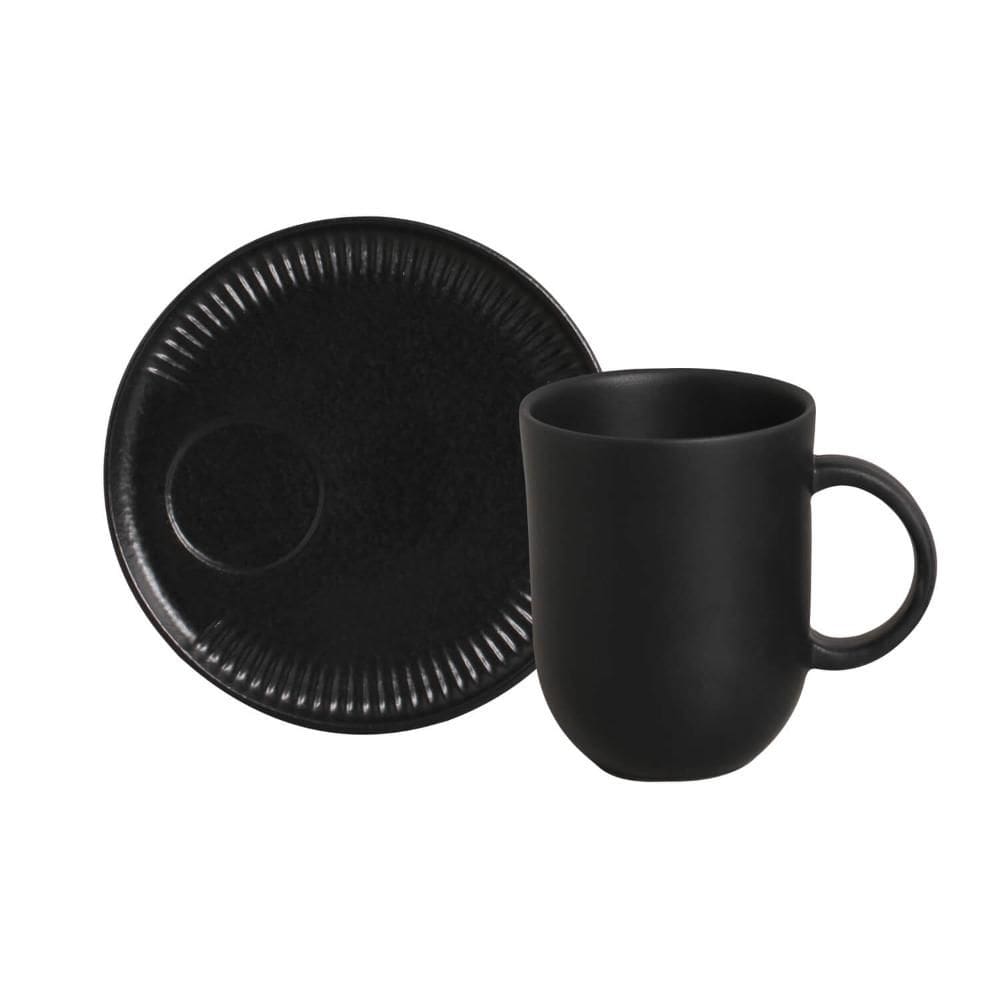 Kit Canecas Coup Stoneware com Pires Preto Matte 330ML