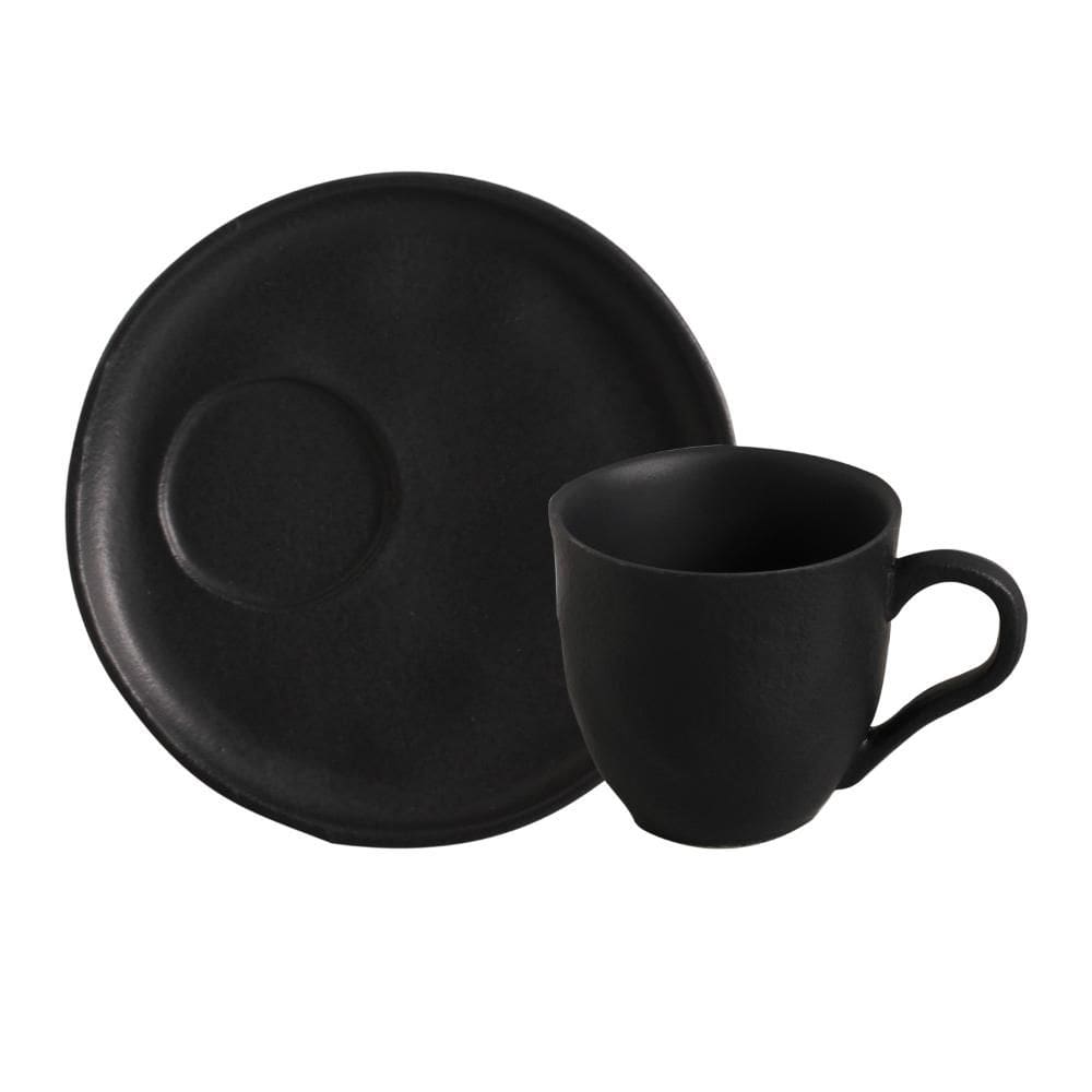 Conjunto com 6 Xícaras De Chá Bio 170ml com 6 Pires Descentralizado Preto Matte