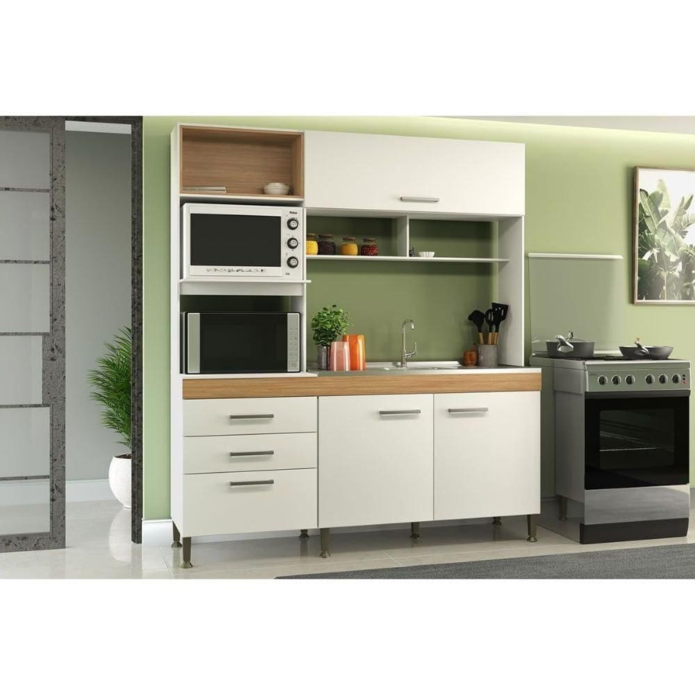 Kit De Cozinha Compacta Isis C- 3 Portas E 3 Gavetas Branco-mel - Movelbento