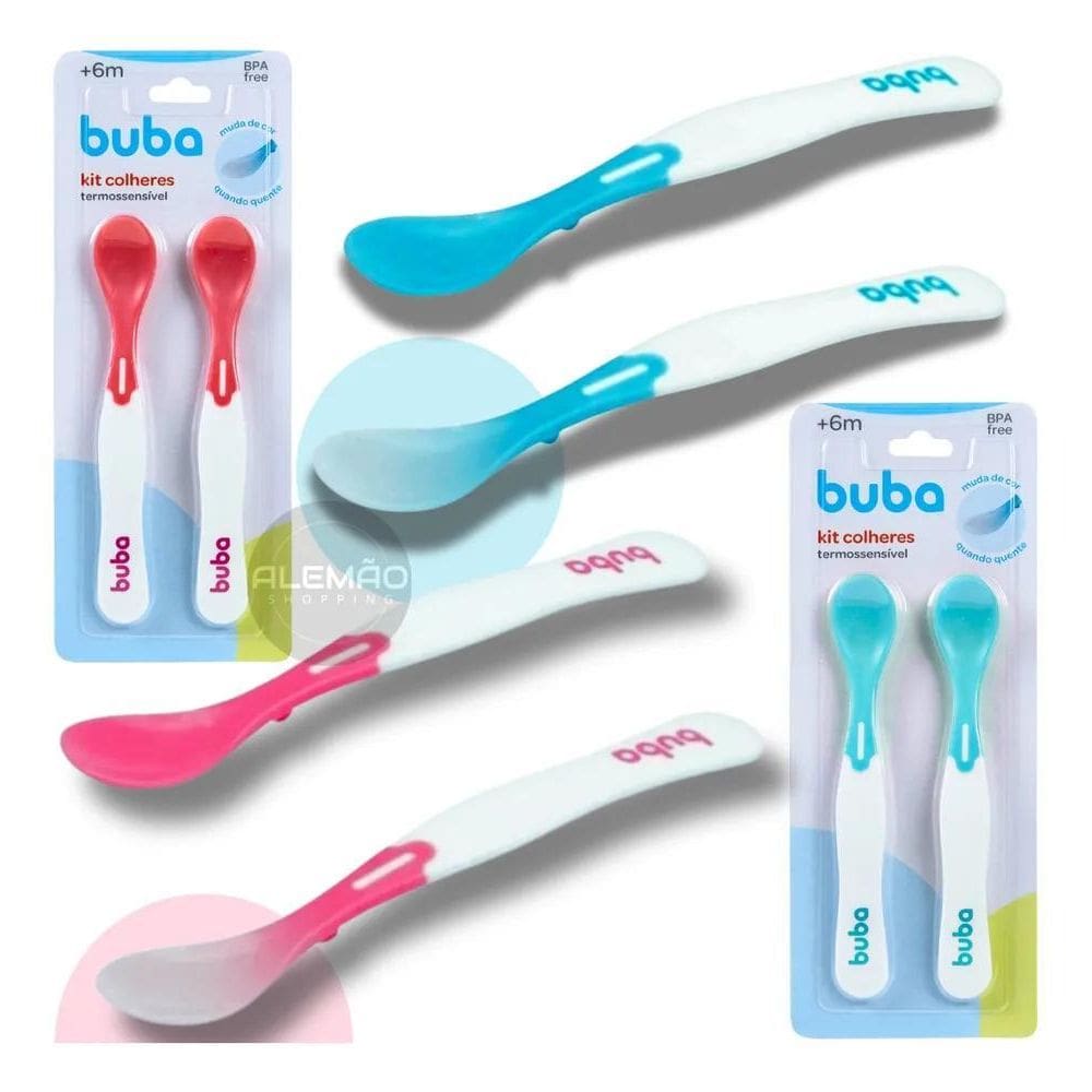 2X 2 Colher Infantil Alimentação Termossensível Silicone Bub