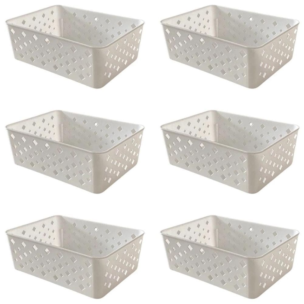 Kit 6 Cestos Organizadores Branco Multiuso Médio Empilhável