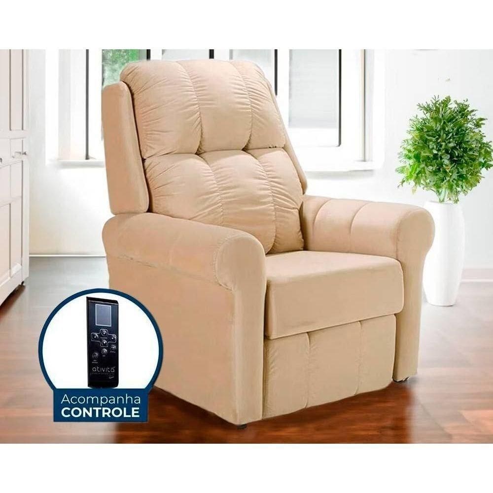 Poltrona Reclinável C- Massagem P- Sala Mh 1216 Two Way Suede Bege - Herval