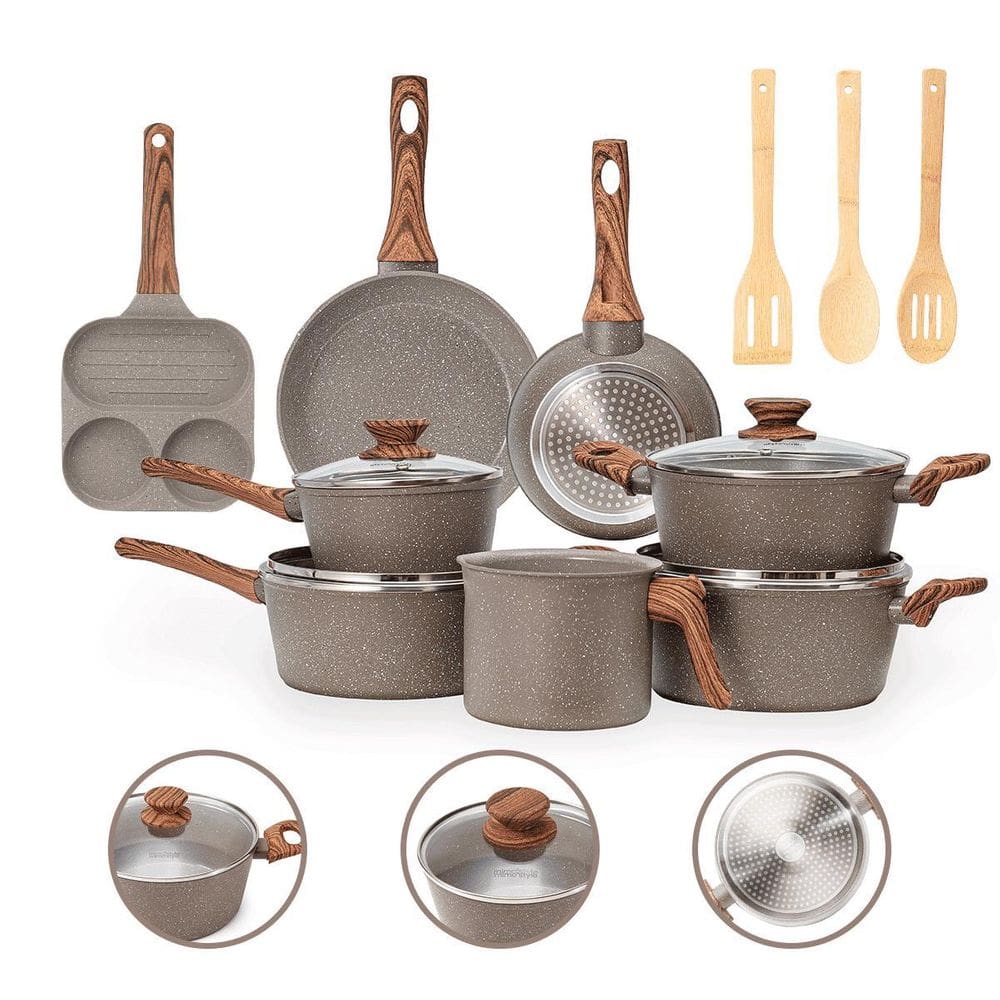 Jogo De Panelas 11 Pç Indução Revestimento Cerâmico- Grafito