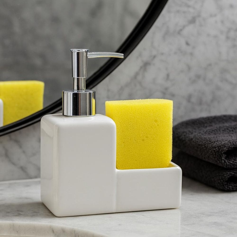 Dispenser De Cerâmica Com Esponja 220Ml - Branco