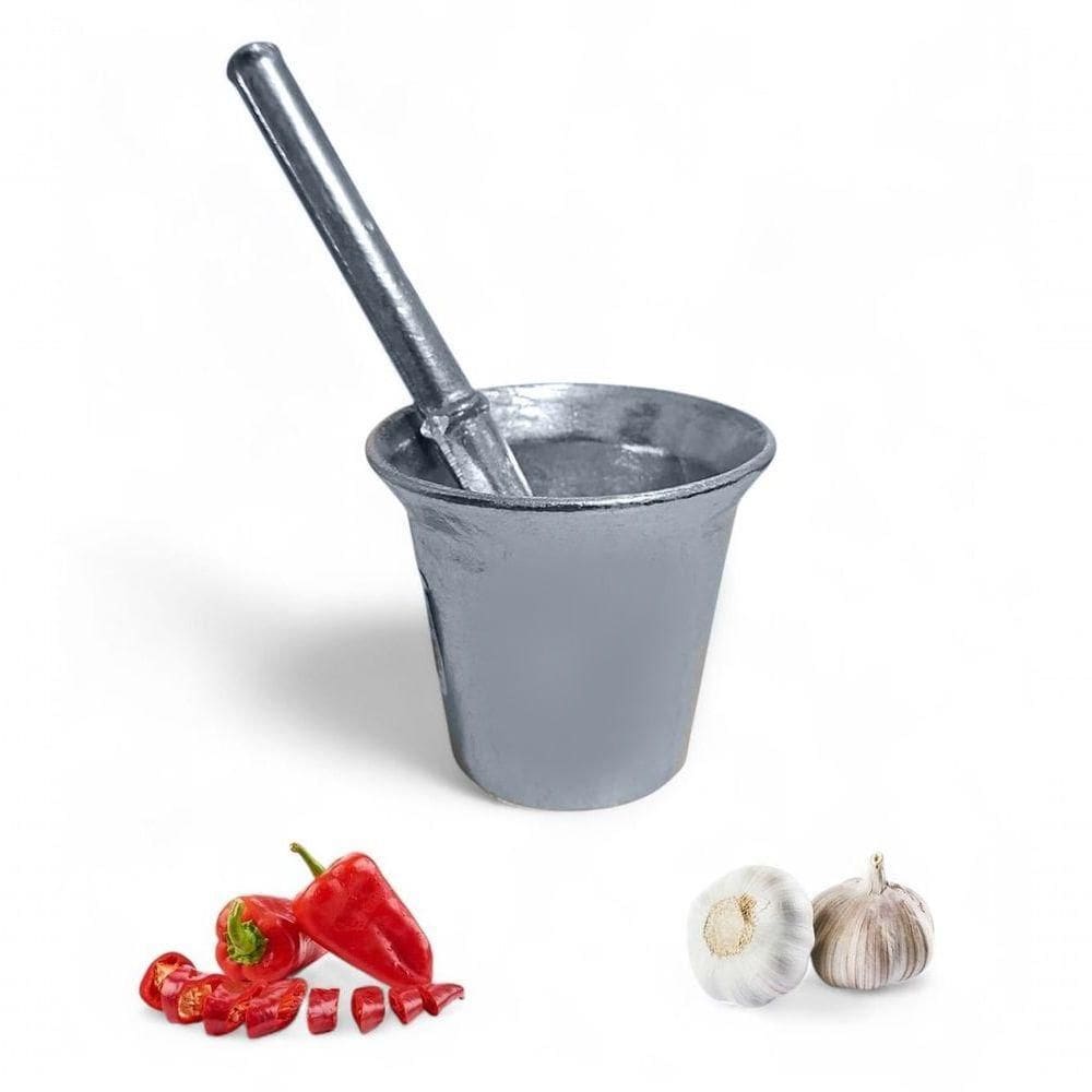 Pilão Almofariz Socador De Alho Tempero Alumínio Fundido