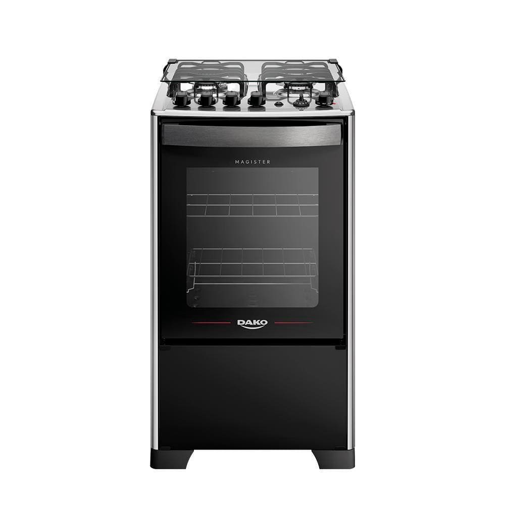 Fogão 4 Bocas Dako Magister Grill Preto Com Mesa Inox Bivolt - Preto