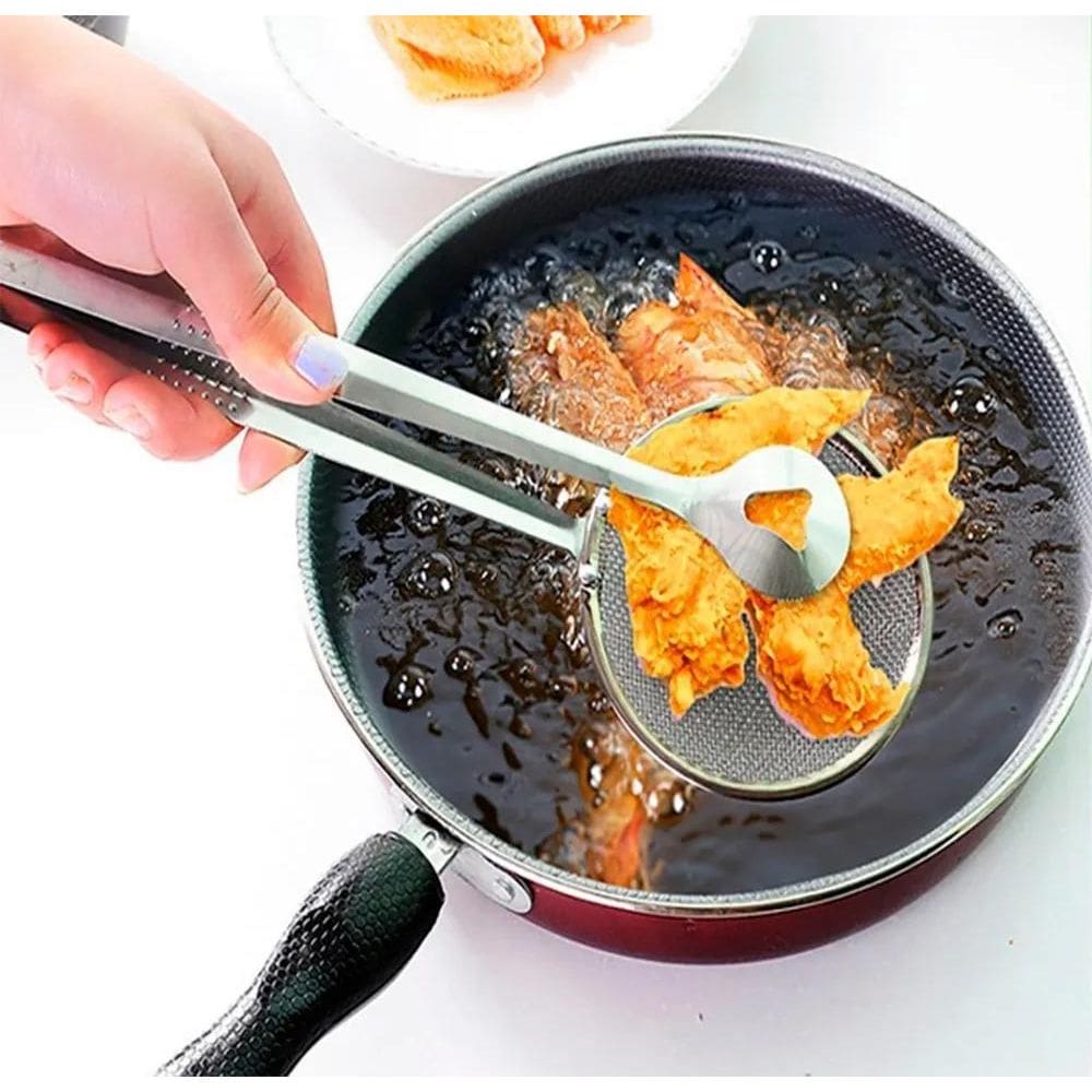 Escumadeira De Fritura Com Pegador Inox Pastel Batata Frita