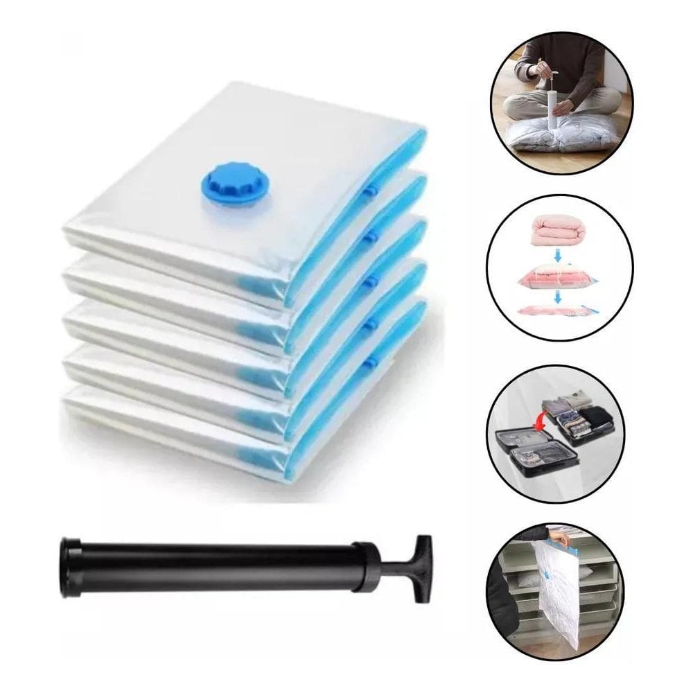 Kit 5 Sacos À Vácuo Guarda Roupa Organizador 50X60Cm + Bomba