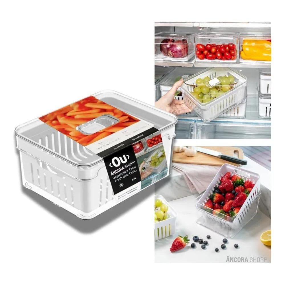 Organizador Geladeira Tampa Acrílico Drenagem Frutas Legumes