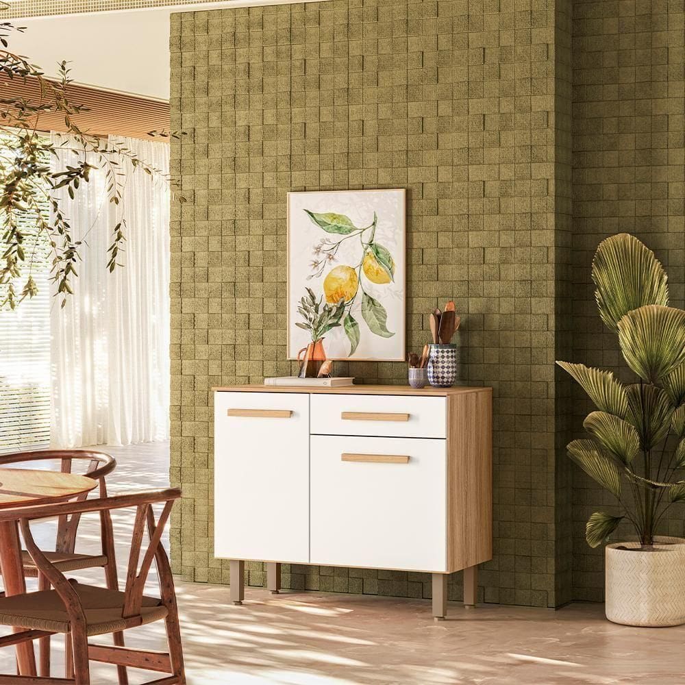 Balcão Para Cozinha 90cm Lemon Carvalho/off White Nicioli Carvalho/off White