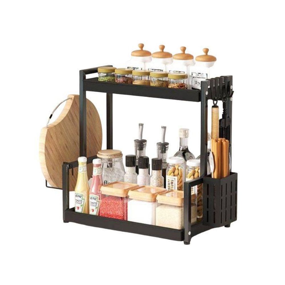 Organizador Multiuso Preto De Metal 2 Andares Com Suporte