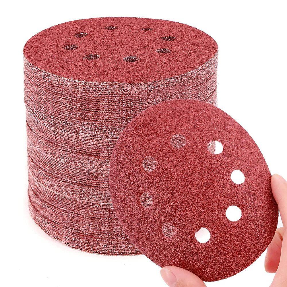 100 X Lixas Disco Grão 5 Polegadas 125Mm 8 Furos Lixadeira