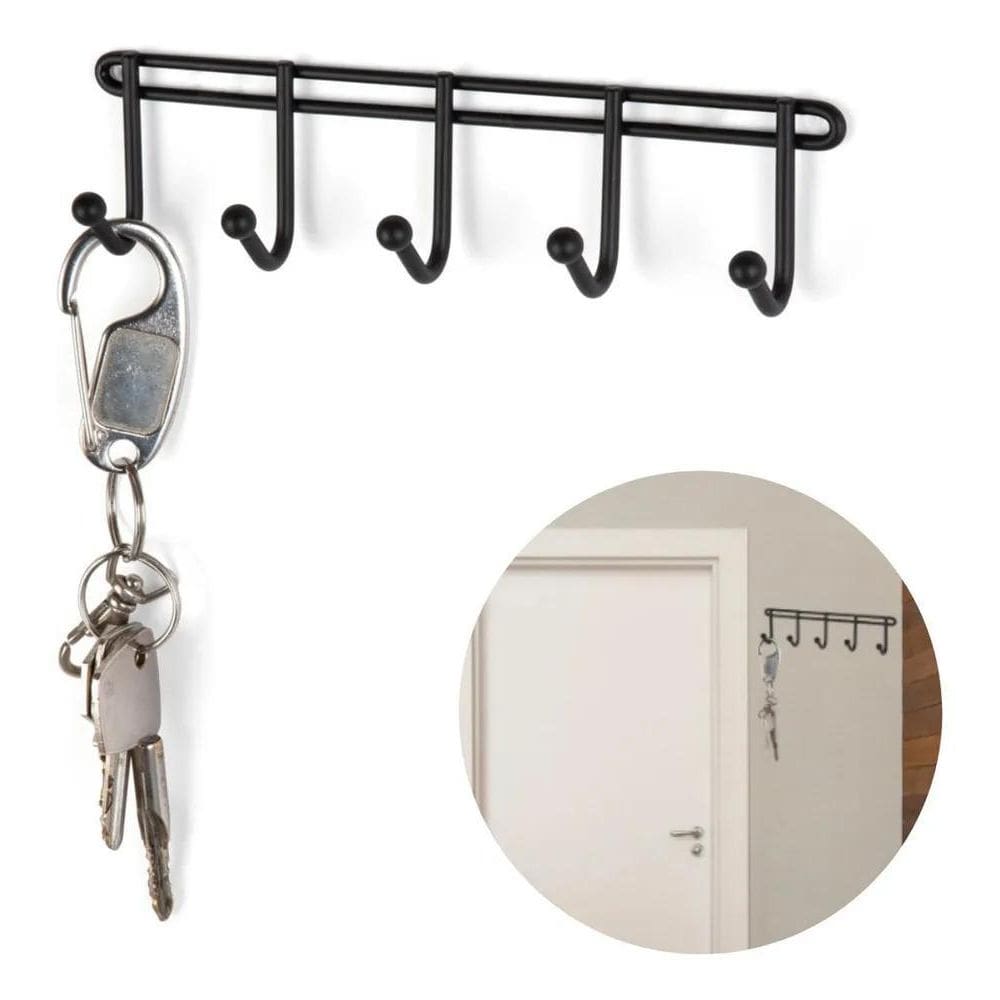 2X Suporta Cabide Porta Chave Bolsa De Parede 5 Ganchos Aram