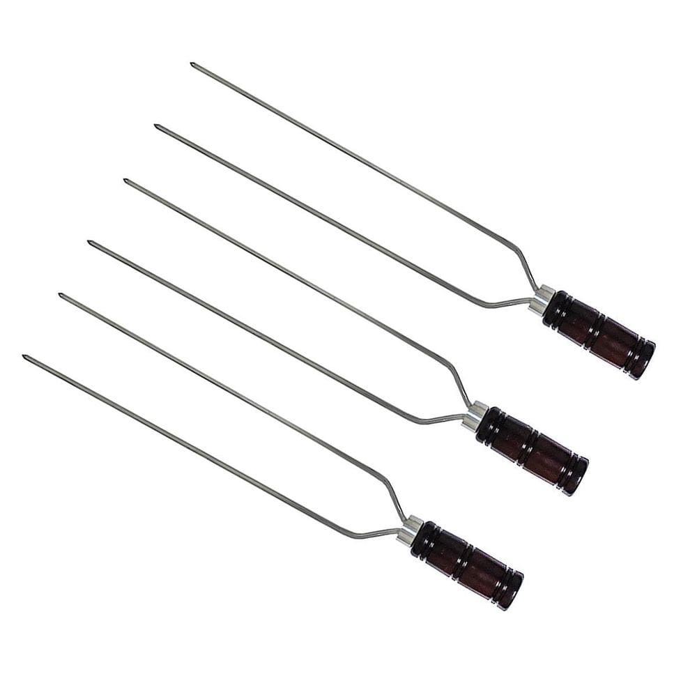 Kit 3 Espetos Duplo Para Churrasco 70Cm Cabo De Madeira