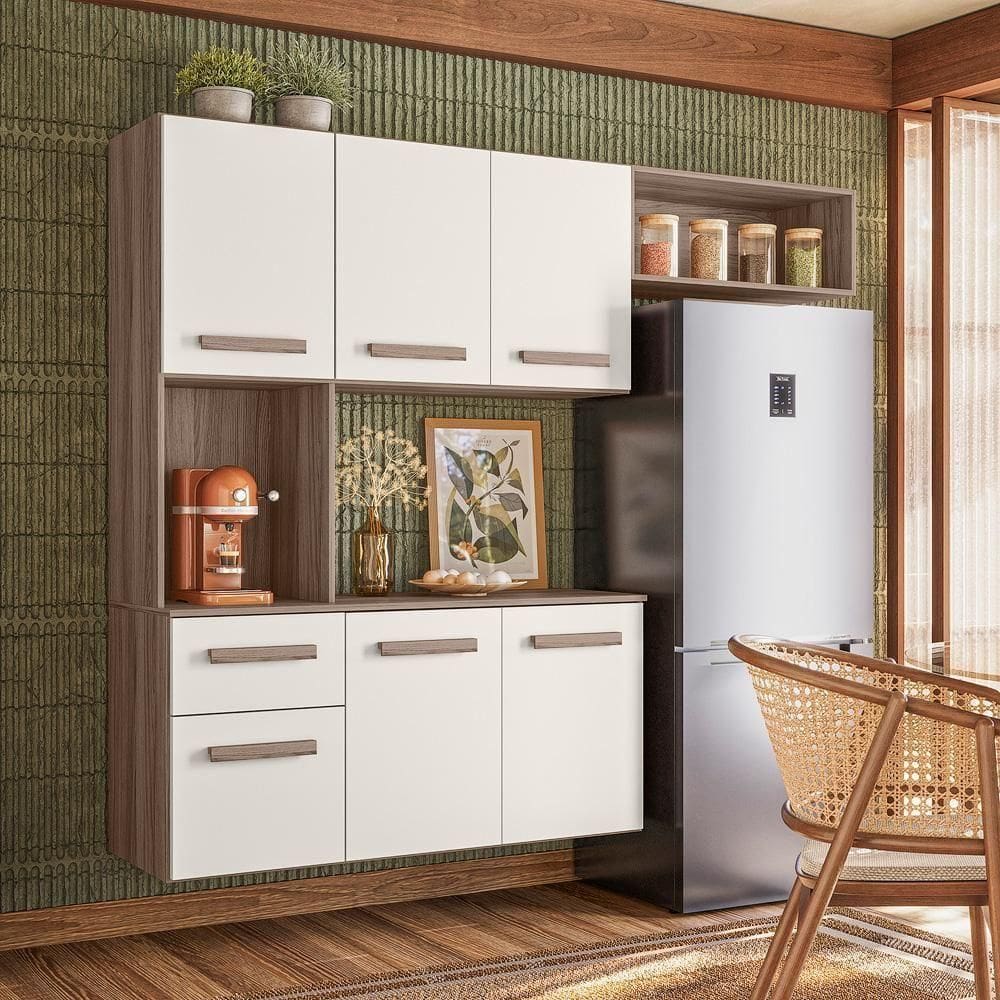 Cozinha Compacta Giulia Carvalho/off White Nicioli Carvalho/off White