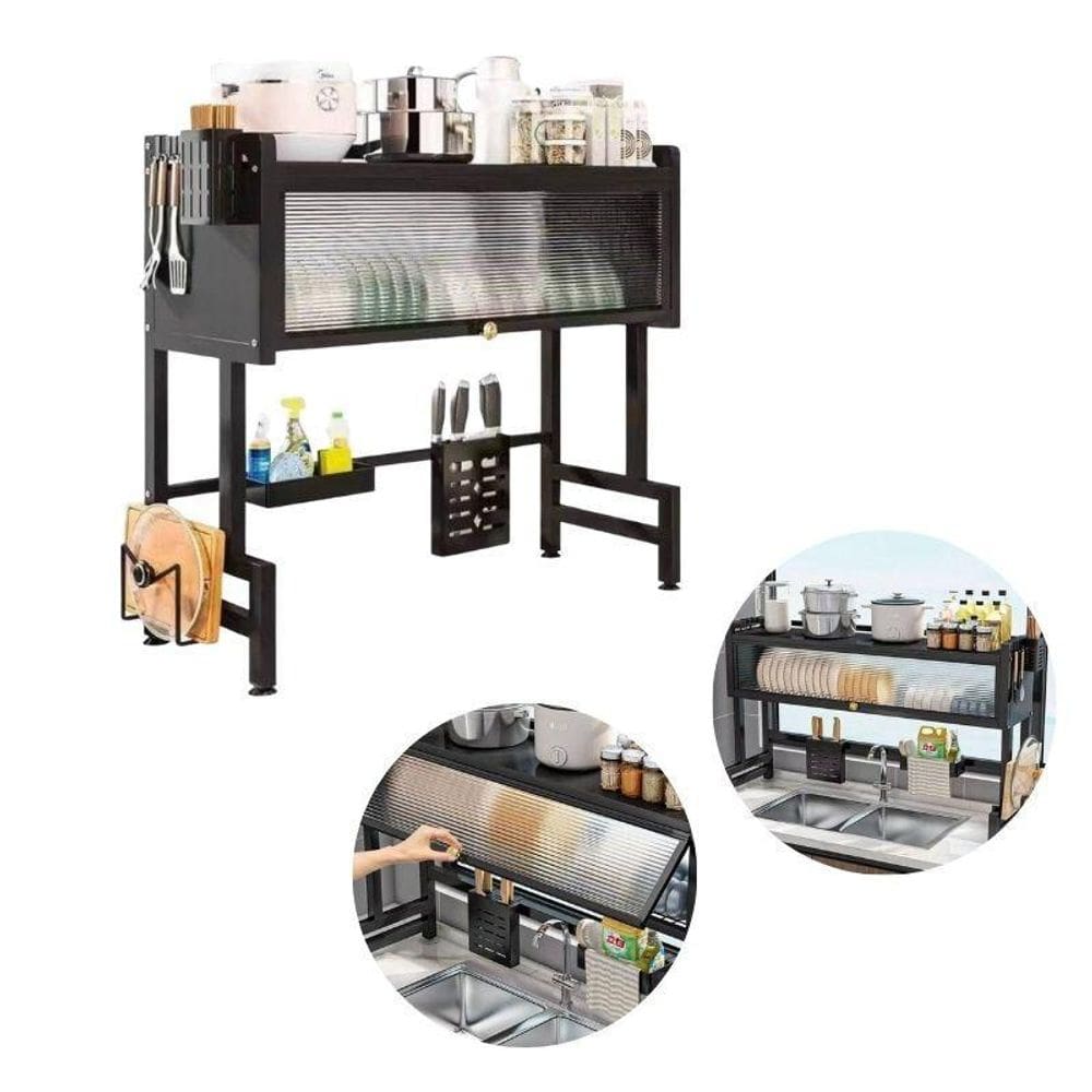 Prateleira Organizadora Preta Para Pia De Metal Mini Armário