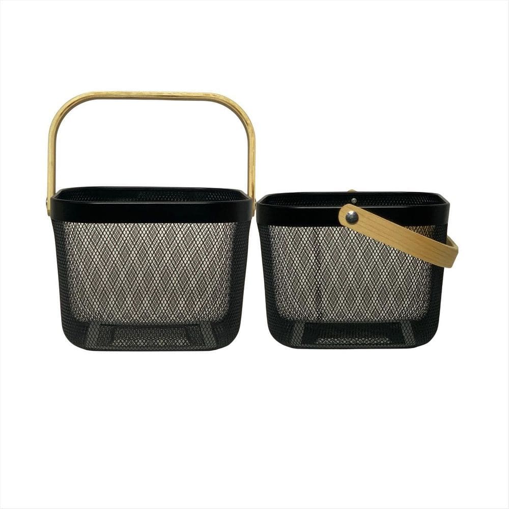 Conjunto 2 Caixas Organizadora Metal Alça Madeira Decoração