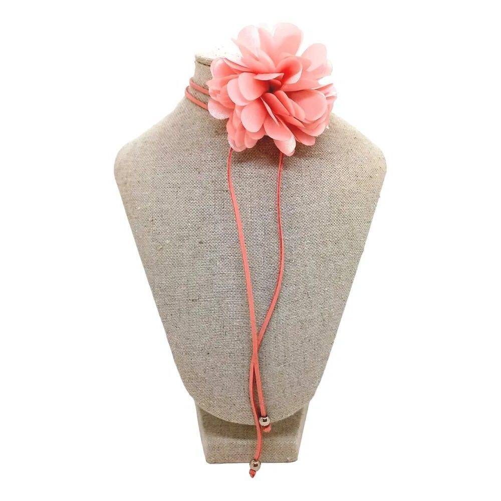 Choker De Flor De Tecido Gargantilha Feminina Em C Coral-Ros