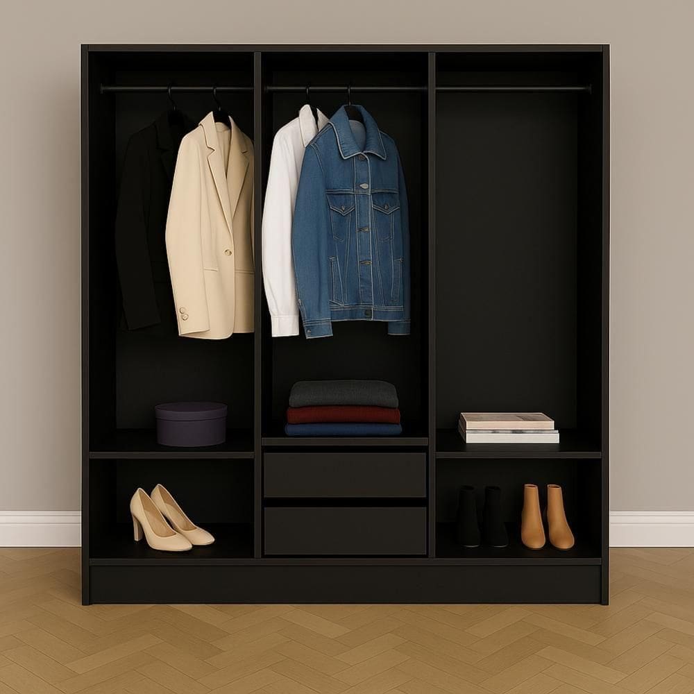 Closet Lisboa Evidencia Moveis 2 Gavetas E 2 Prateleiras - Evidencia Móveis - Black