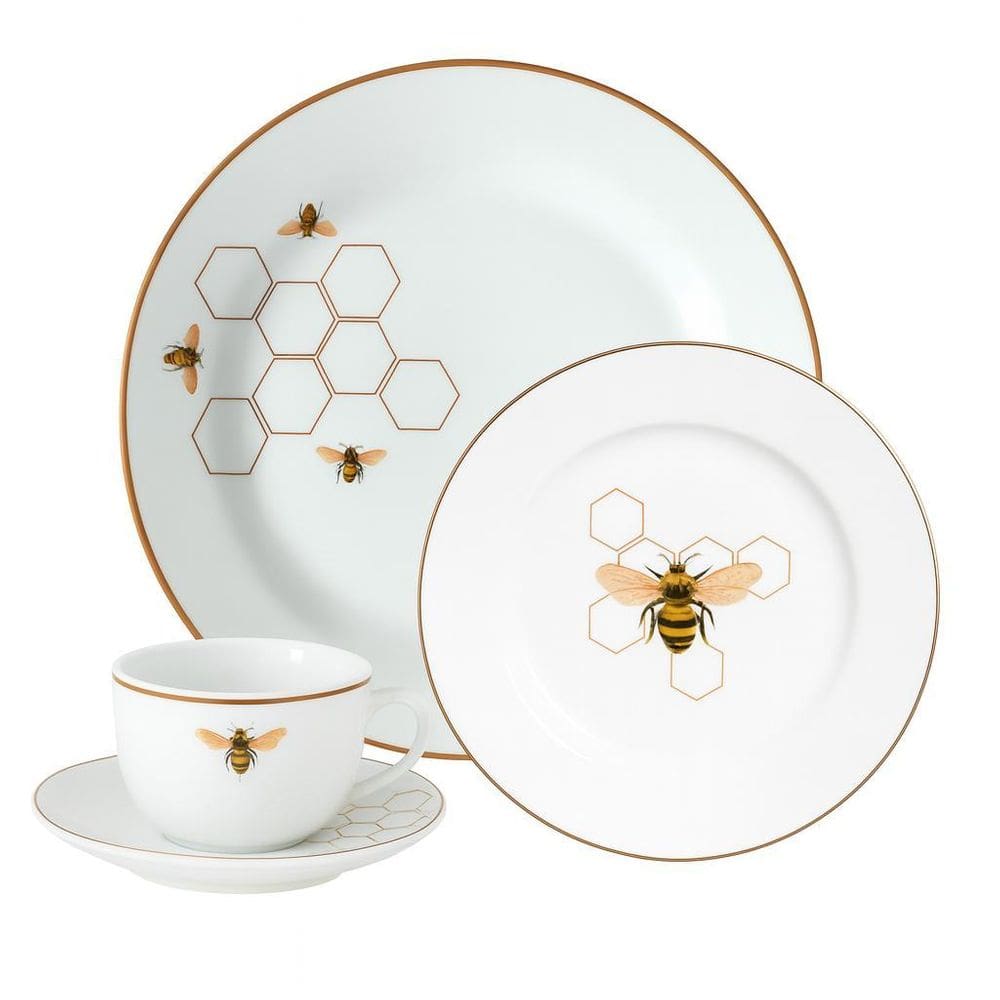 Aparelho De Jantar Jogo Pratos Kit 18 Peças Abelha Porcelana