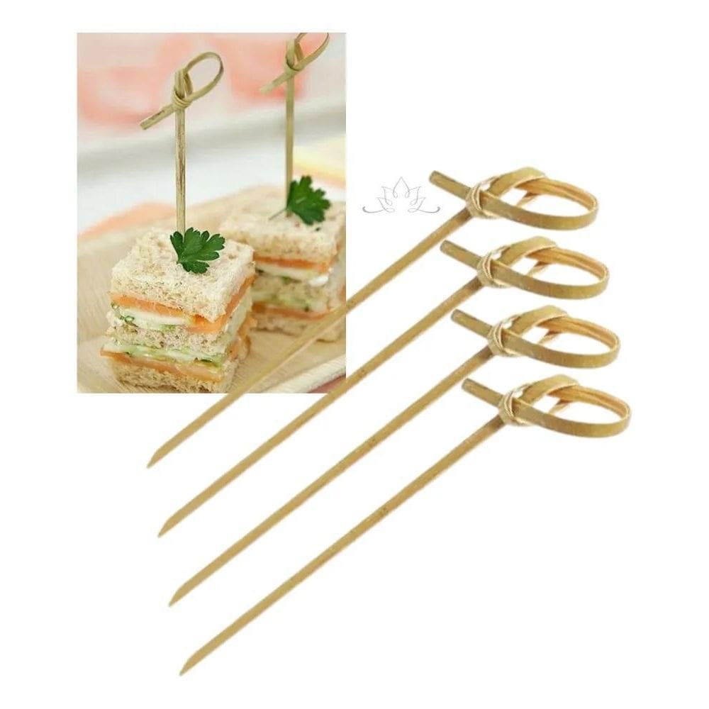 10X Espeto Bambú Nó 9Cm Kit 100Un Decorar Lanche Salgado Go