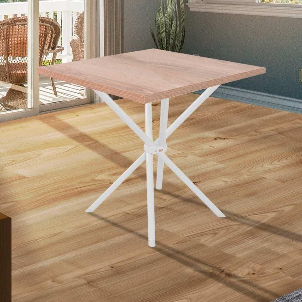 Mesa De Jantar 75x75 Cm Quadrada Resistente E Moderna Branco E Carvalho