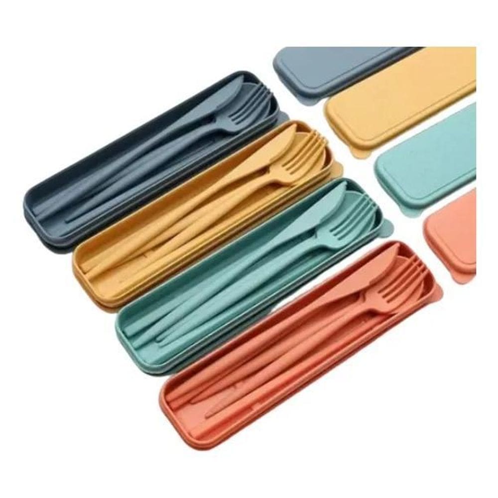 Kit Talher Com Estojo Marmita Garfo Faca Colher Resistente