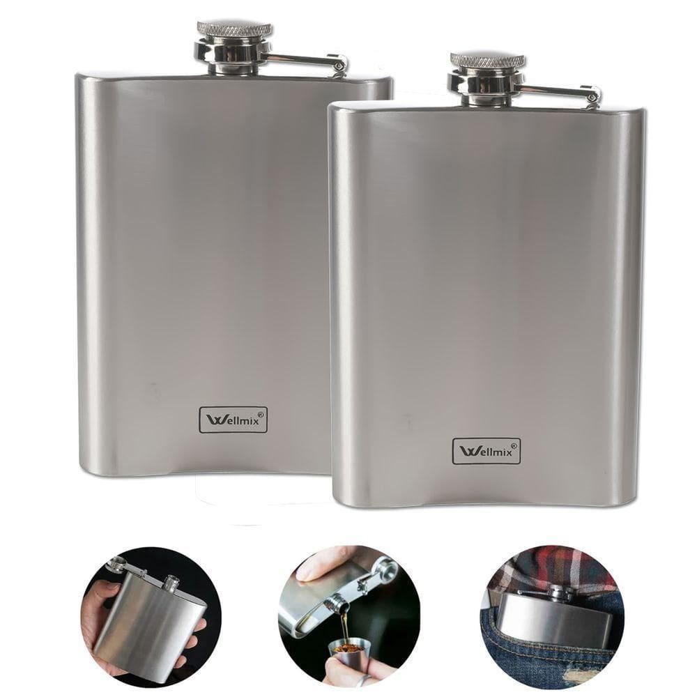 Kit 2 Cantil De Bolso Em Inox Frasco Whiskeira Porta Bebida