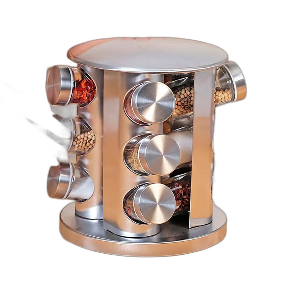 Conjunto Porta Condimento Vidro Giratório Tampa Inox Cozinha