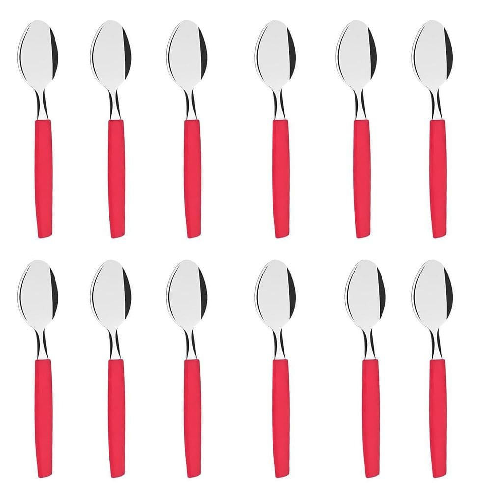 Conjunto Colher De Mesa 12Pçs Cabo Colorido Plastico