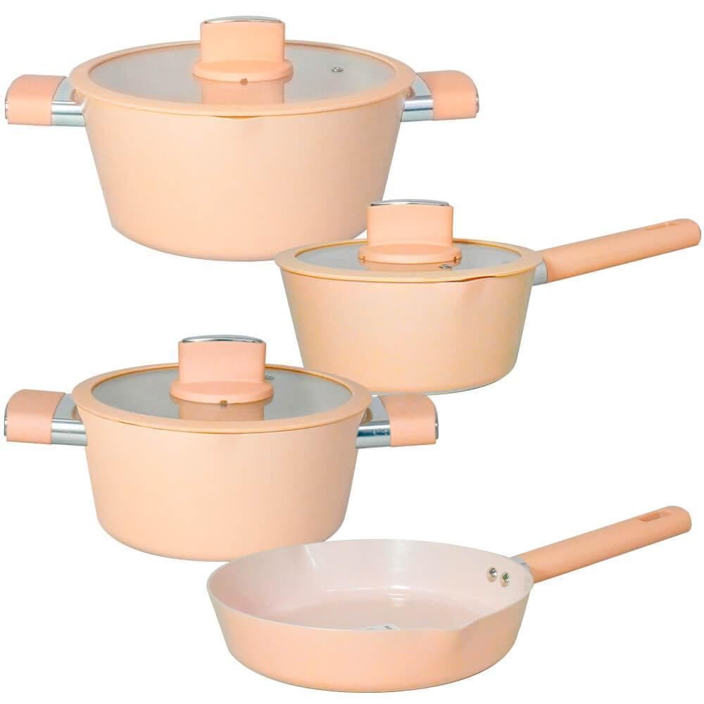 Kit Panelas Indução Cerâmica Chicago Bege 4Peças Casambiente