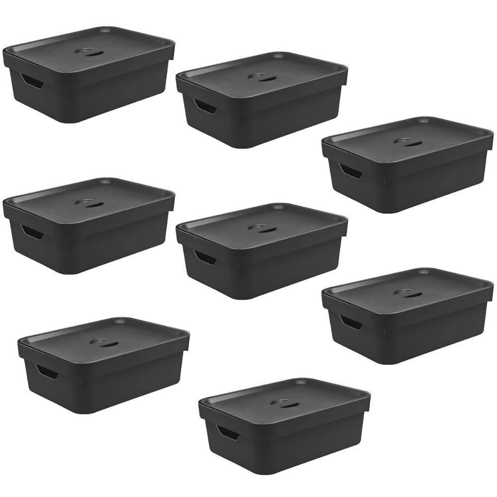 8X Caixa Plastica Organizadora 10,5 Litros Ou Cube Preto