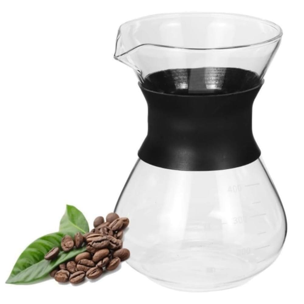 Cafeteira Vidro Com Coador Inox Filtro Passador Cafe 400ml Bule Jarra Manual Boro Borossilicato Drip Moderno
