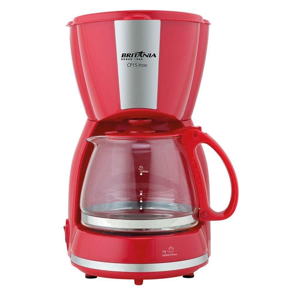 Cafeteira Britânia CP15 Vidro Vermelha Com Inox 110V