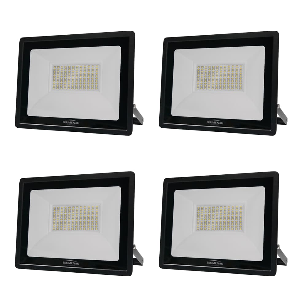 Kit 4 Refletor de Led Slim 100W Prova Dágua Preto Bivolt