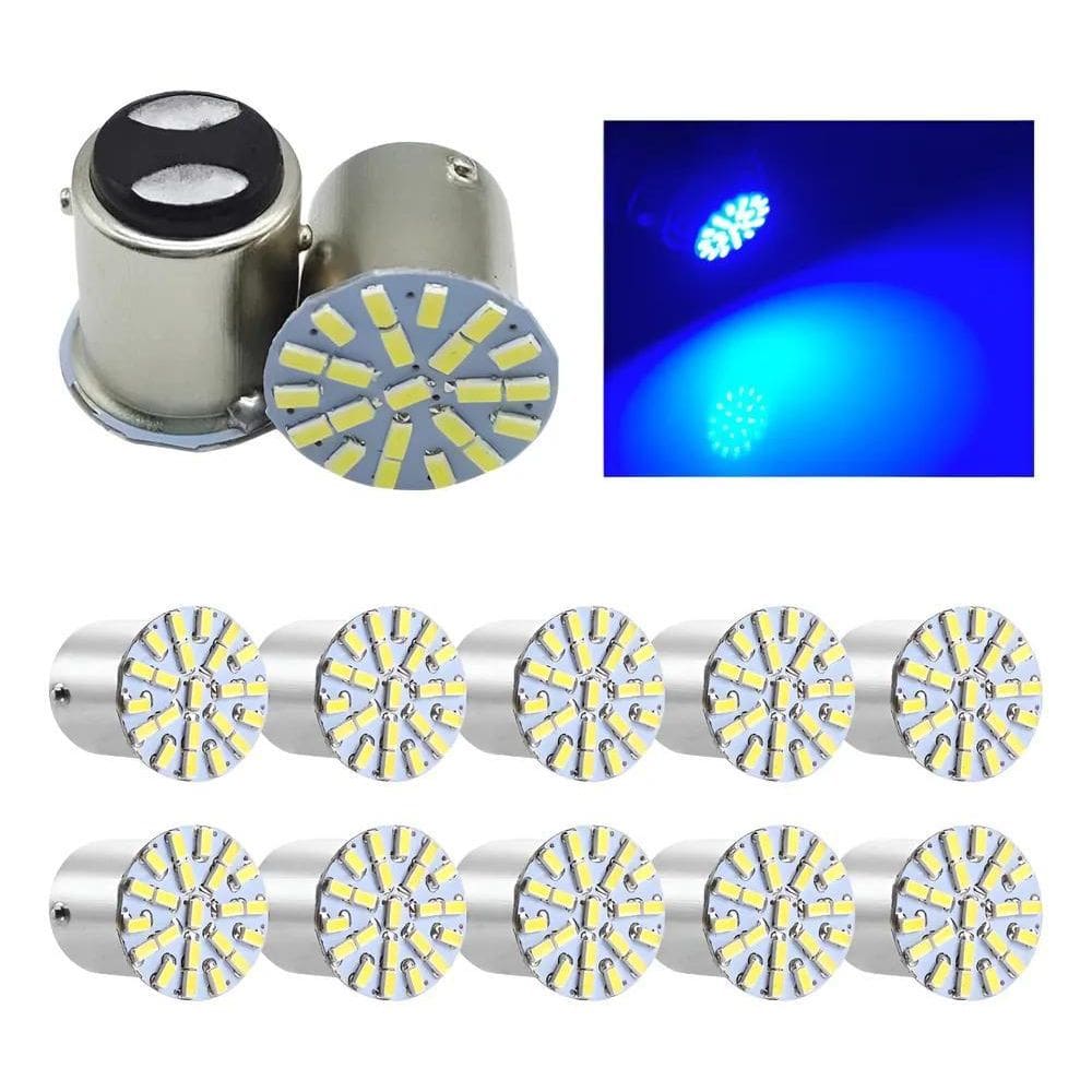 Kit 10 Lampada 22 Led Bay15D 2 Polo Cores 3014 Atac Azul