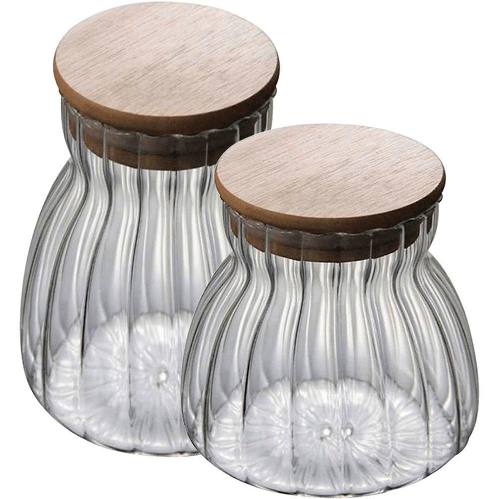 Kit 2 Potes Hermético De Vidro Com Tampa Bambu 450ml E 700ml