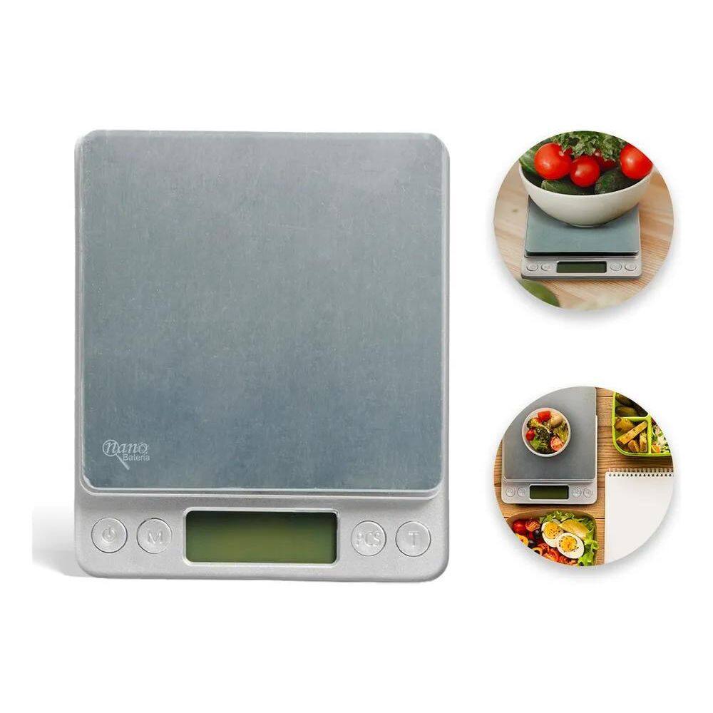 10X Balança De Cozinha Digital Inox 2Kg Nano Bateria A02 Po
