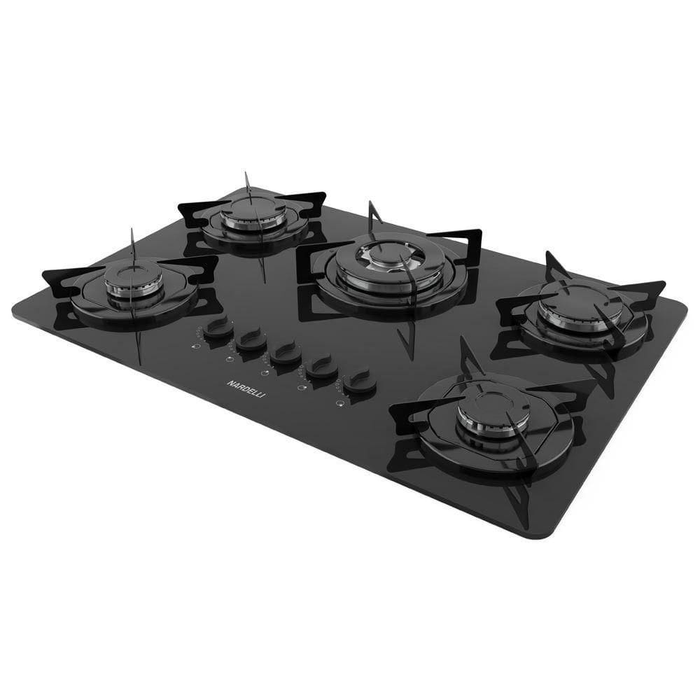 Cooktop Nardelli à Gás Ndl 5btc Vidro Preto Flange Esmaltada Preto Bivolt