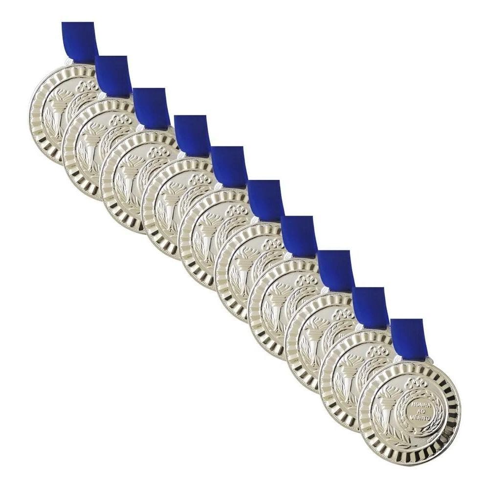 Kit Medalha 10 Unidades 29Mm Mini Honra Ao Mé Prata