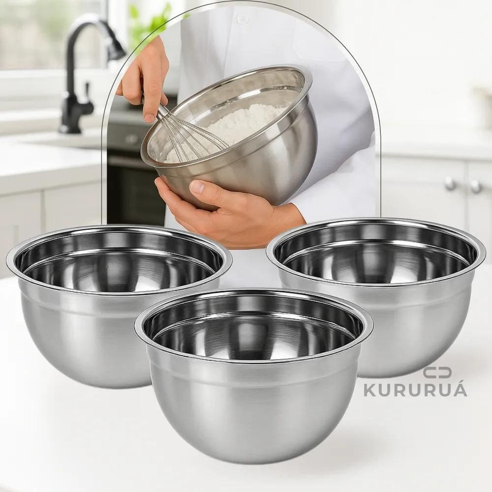2X Kit 3 Tigelas Bowl Inox 22Cm Culinária Massas Bolos Doces