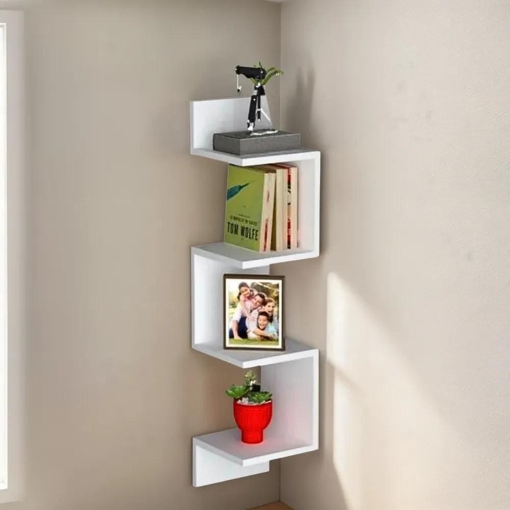 Prateleira De Canto Vertical Porta Livros Fotos Objetos Mdf