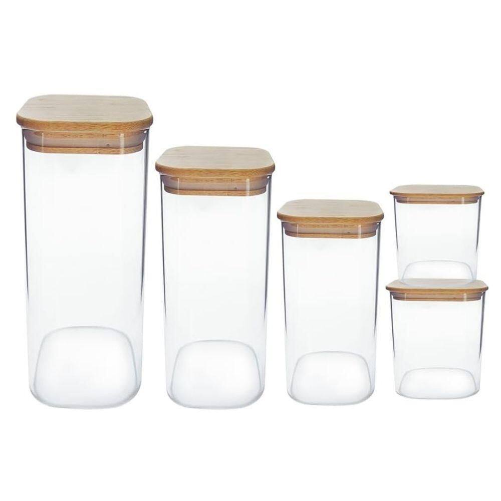 Kit 5 Potes Herméticosvidro Borossilicato Tamba Bambu Mimo
