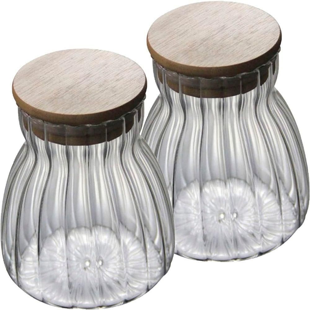 Kit 6 Pote Hermético Com Tampa Bambu Recipiente Vidro 700ml